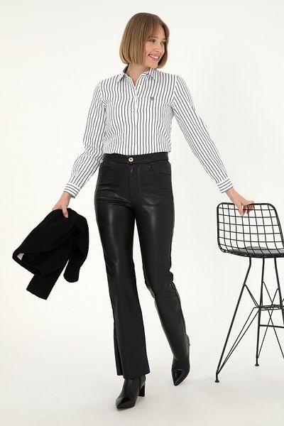 U.S. Polo Assn. Women's Black Slim Flare Fit Canvas Trousers 50290878-Vr046