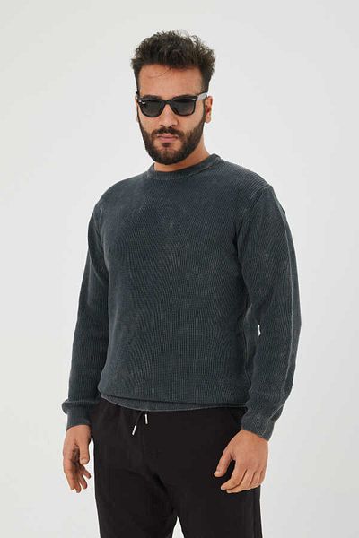 KAPTAN TRİKO Premium Cotton Antracite Color,Pale Effect Texture Special Paint, Half Oversized Men's Sweater