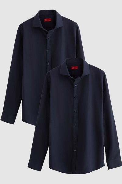 D'S Damat Πουκάμισο Ds Damat Slim Fit Navy Blue ιταλικό πέτο Easy-Iron 2 τεμαχίων