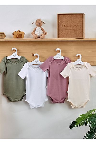 tinylamb Unisex 4 Piece Short Sleeve Baby Bodysuit Set - Softly Clouds