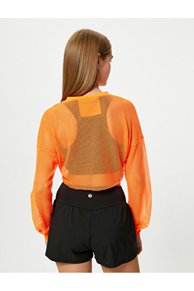 Koton Crop Mesh T-shirt με μακρυμάνικη λαιμόκοψη