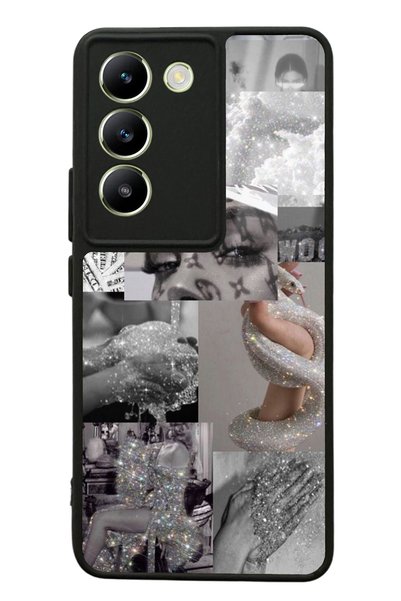 Spoyi Glossy Phone Case for Vivo V30 Lite Silver Sticker Design