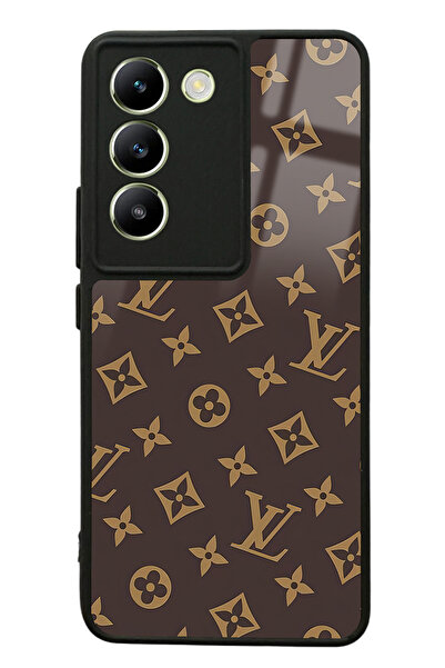 Spoyi Vivo V30 Lite Kahverengi LV Tasarımlı Glossy Telefon Kılıfı