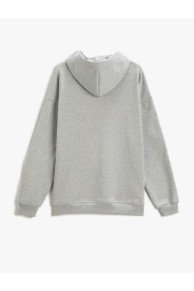 Koton Raised Hooded Sweatshirt Slogan Printed Pocket Detailed