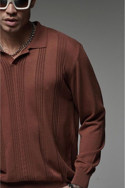 Butik TREND WE Жакардов пуловер с поло яка и голям трикотаж