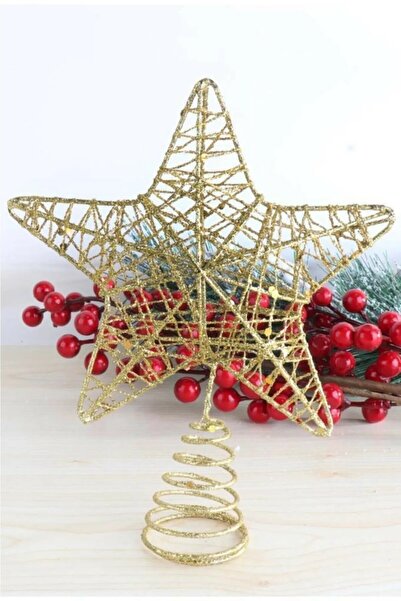 Parti dolabı Steaua de Crăciun de 20 cm, din metal auriu lucios, 3D, pentru b...