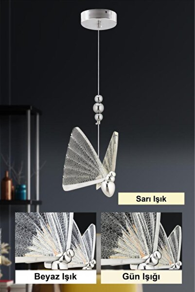 İstanbul Avize İstanbul Avize İpek Tekli Gümüş Ledli 3 Renk Modern Led Avize