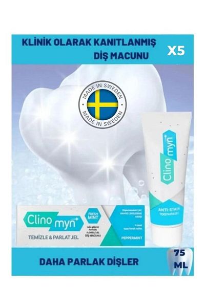 Clinomyn 75 ml X 5 Pieces Fresh Teeth Whitening and Brightening Gel Toothpaste