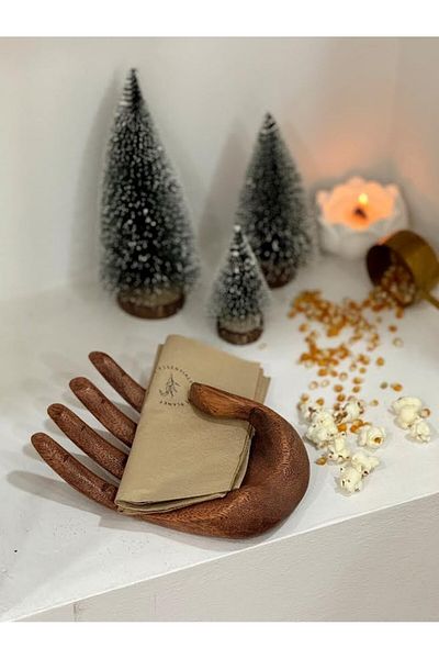 Maison Avf Wooden Hand Model Napkin Holder Teak Wood Plate Decor Handmade Keychain