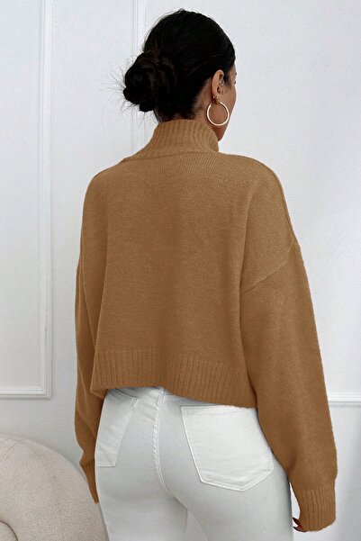 Miss Poem Women's High-Top Turtleneck Oversize Long Camel Knitwear Sweater