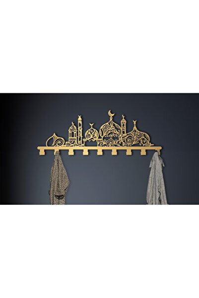 DECOVIENO Cami Figürlü Çiçek Desenli Metal Duvar Askısı - (90 CM - 9 ASKILIK)