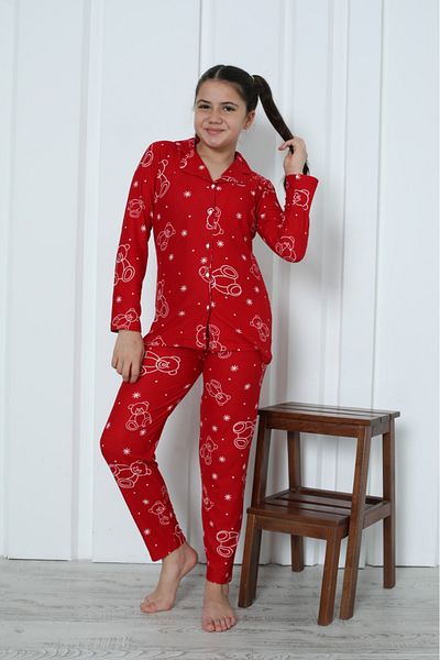 Minimoon Buttoned Suede Girl's Pajama Set