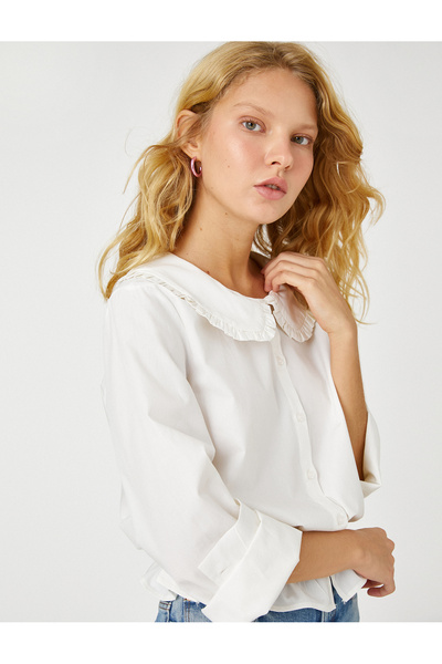 Koton Cămașă cu guler bebeluș din bumbac cu mânecă lungă cu volan