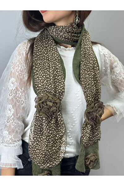 Gönülden Tasarım 170X30 см Рельєфний жіночий шарф з квітковим візерунком, хакі
