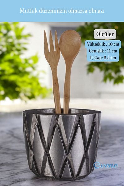 Evene Decorative Silver Tumbled Cylinder Cutlery Holder - Counter Top, Upright Model 18