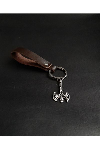 BSN Store Brown Genuine Leather Keychain with Scandinavian Dagger Figure