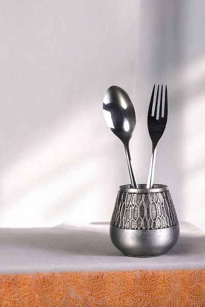 Evene Decorative Cylinder Spoon Holder - Silver Antique, Color Model 3
