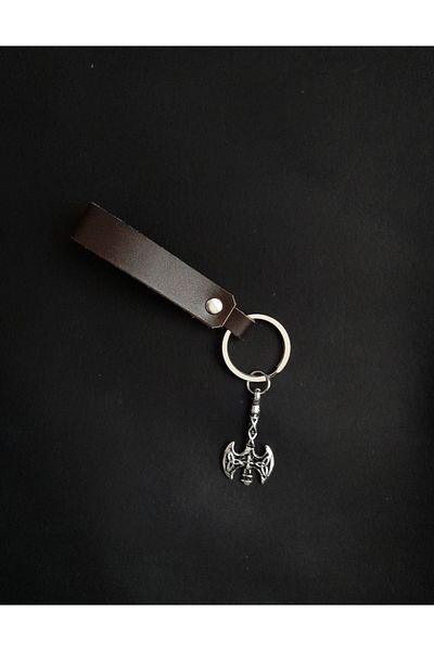 BSN Store Brown Genuine Leather Keychain with Scandinavian Dagger Figure