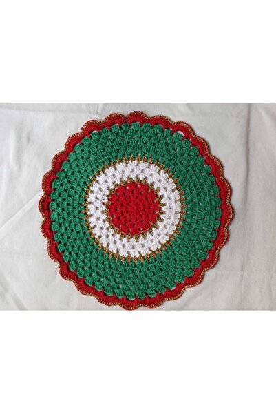 Kahvemavii Yılbaşı Desenli Kırmızı Yeşil Örgü Amerikan Servisi / Supla