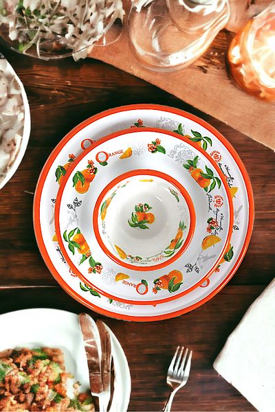 İnci Emaye 13-24-30 No 3-Piece Enameled Dinner Plate, Plate Serving, Food, Camping Picnic, Dowry, Gift