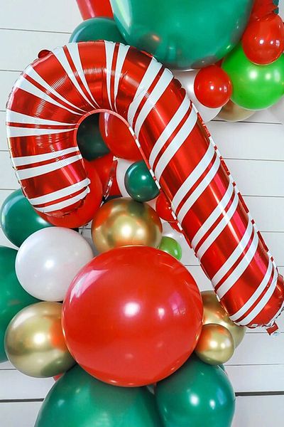 Atölye Mi Walking Stick Candy Foil Balloon Red White Christmas Balloon 80cm