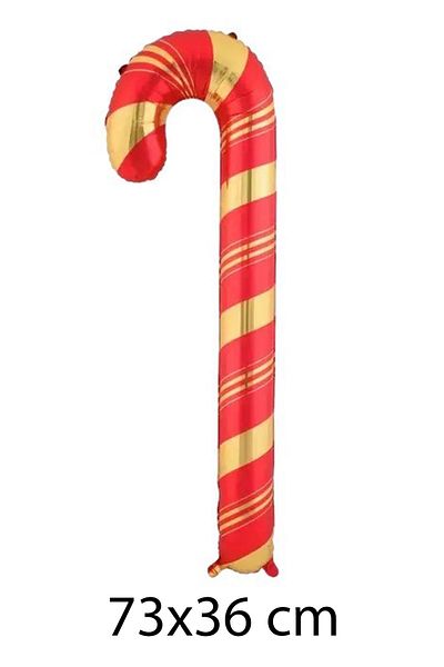 Atölye Mi Walking Stick Candy Foil Balloon Red Gold Christmas Balloon