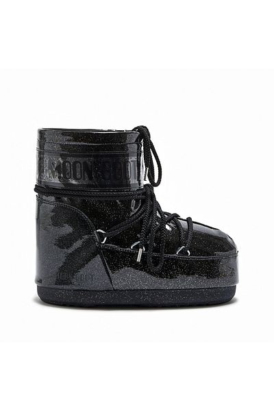 MOON BOOT Women/Girls Icon Low Glitter Black Boots - 80D 1409440 -N001