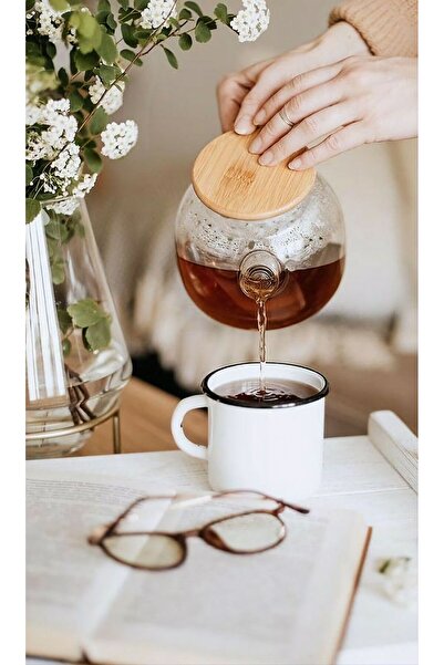 ERKUGO Heat Resistant Borosilicate Glass Teapot with Strainer (1000ml) Vacuum Bamboo Lid, Teapot
