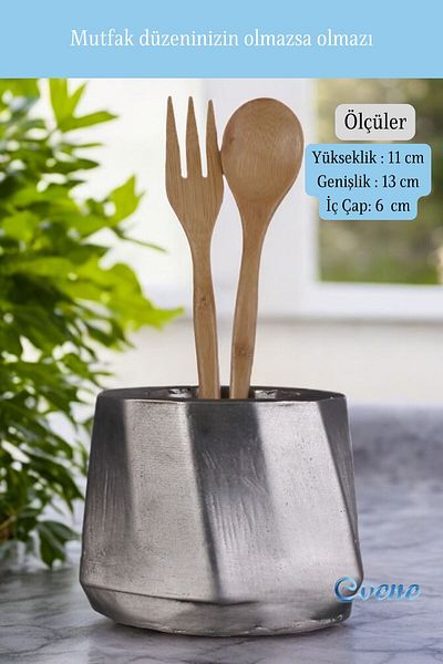 Evene Decorative Silver Tumbled Cylinder Cutlery Holder - Counter Top, Upright Model 17