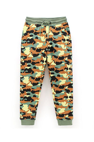 Primo Gino 100% Cotton Knit Full Length Solid & Camo Print Lounge Pants Pack of 2 - Black & Green