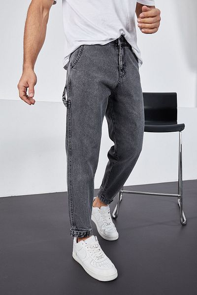 LTC Jeans Ανδρικό παντελόνι Anthracite Baggy Fit Comfortable Fit με ελαστικό πόδι και Velcro