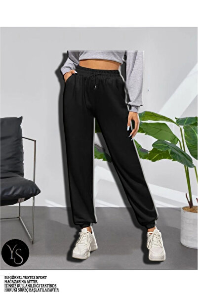 yx yustex sport Μαύρο Γυναικείο Παντελόνι Φόρμας - Με Ελαστικά Τελειώματα στα...