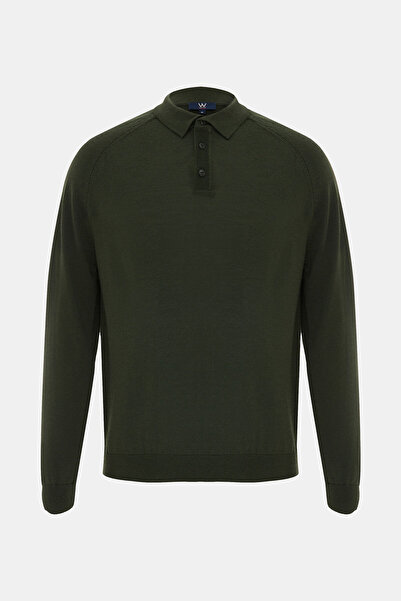 W Collection Khaki Polo Collar Long Sleeve Sweater