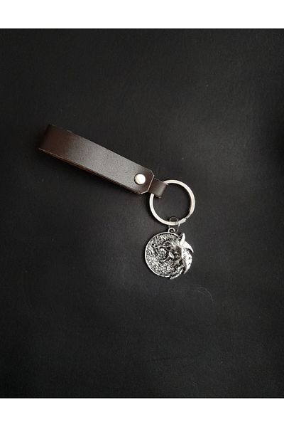 BSN Store Brown Genuine Leather Keychain with Scandinavian Dragon Figure