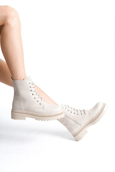 Özkan Ayakkabı KREM BAĞCIKLI FERMUARLI TERMO TABAN SICAK ASTAR KADIN POSTAL