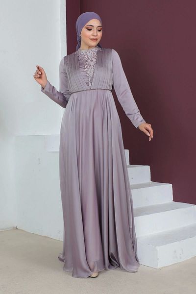 PHELDA Βραδινό φόρεμα Hijab με πιέτες με χάντρες 761-Dried Rose