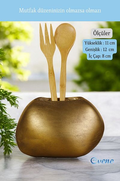 Evene Decorative Upright Spoon Holder - Gold Antique, Cylinder Model, Countertop - Color Model 22