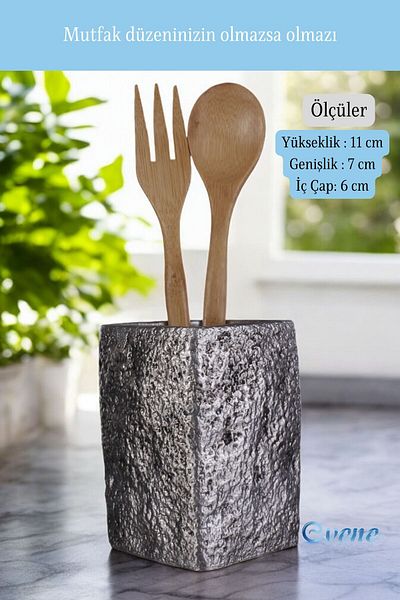 Evene Decorative Silver Tumbled Color Cylinder Spoon Holder - Counter Top, Upright Model 7