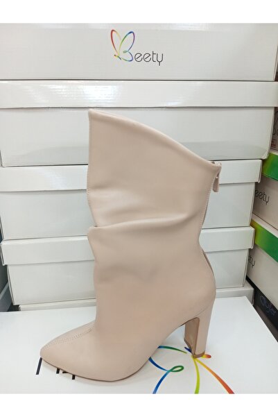 Beety 22bk06.604 Bej topuklu büzgülü araboy kadın bot