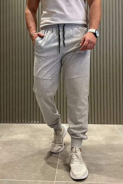 MİSHAR İTALİA Γκρι ανδρικό παντελόνι Jogger με ριμπ πόδι
