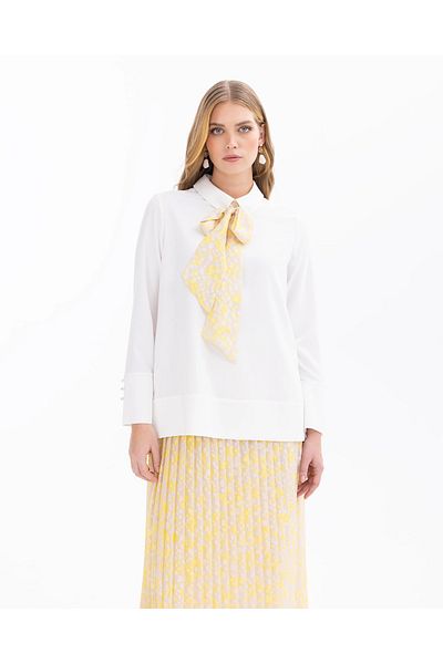 SEÇİL Shirt Collar Blouse with Lacing Detail