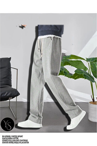 yx yustex sport Gri Erkek Rahat Baggy (Düz Paça) Eşofman altı