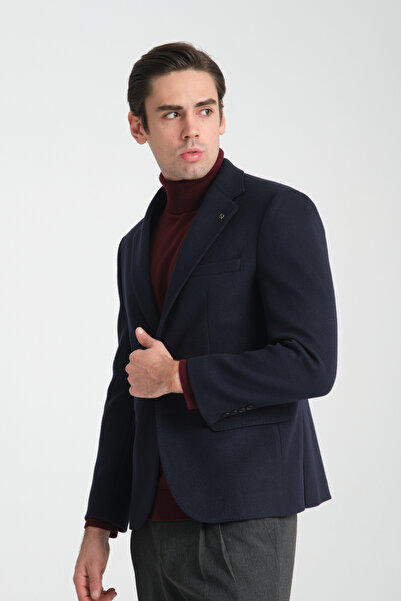 Frappoli Ανδρικό αθλητικό σακάκι με μονόχρωμο γιακά με ύφασμα Navy Blue Grande