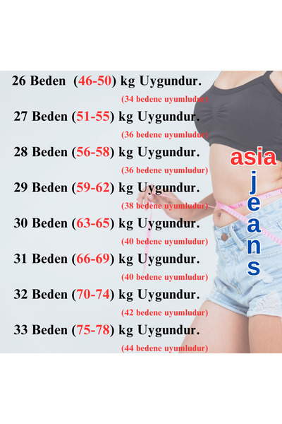 Asia Kar Yıkama  Likralı Bol Paça Wide Leg  Jeans Salaş Kot Pantolon