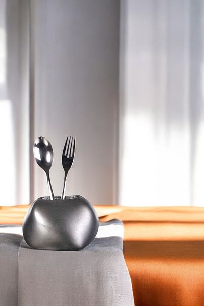 Evene Decorative Silver Tumbled Cylinder Cutlery Holder - Counter Top, Upright Model 22