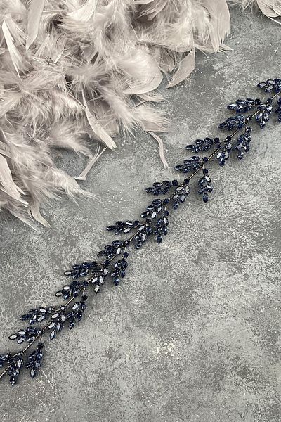 Hayalperest boncuk Navy Blue Beryl Leaf Motif Bridal Henna Crown Hair Accessory