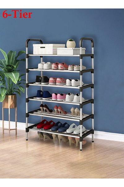 Taimi  6-Layer Storage Shoe Rack Silver/Black 110X60X30Cm 18 Pairs Of Shoe