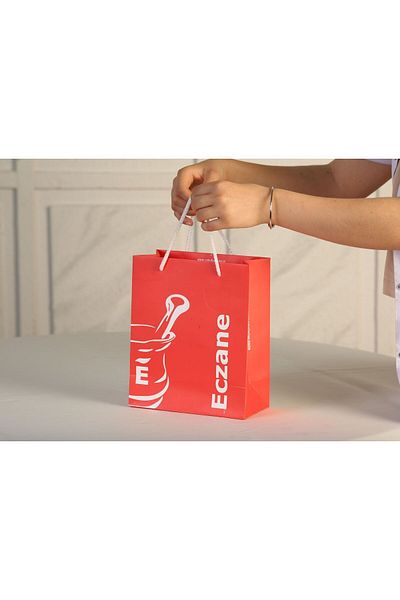 ÇABUKLAR Red Gusseted Pharmacy Cardboard Bag - 20X10X23,5 Cm, 25 Pieces