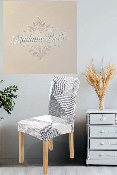 MADAME BELLA Ασπρόμαυρο σχέδιο - Αντιολισθητικό ελαστικό ψηφιακό κάλυμμα καρέκλας, μέγεθος 45x45x60