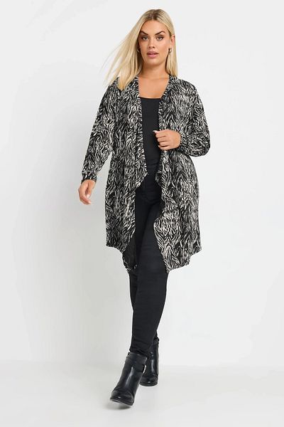 Stil Diva Plus Size Non-Closing Front Long Sleeve Asymmetrical Cut Thin Cardigan 303693